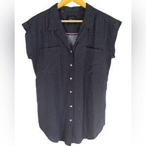 Jachs New York Girlfriend Shirt Black Heart Print Button Down Rayon Blouse